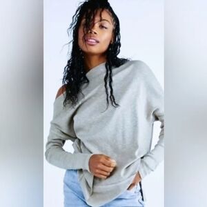 We The Free Light Gray Ribbed Get Together Asymetrical Long Sleeve Top Boho Med